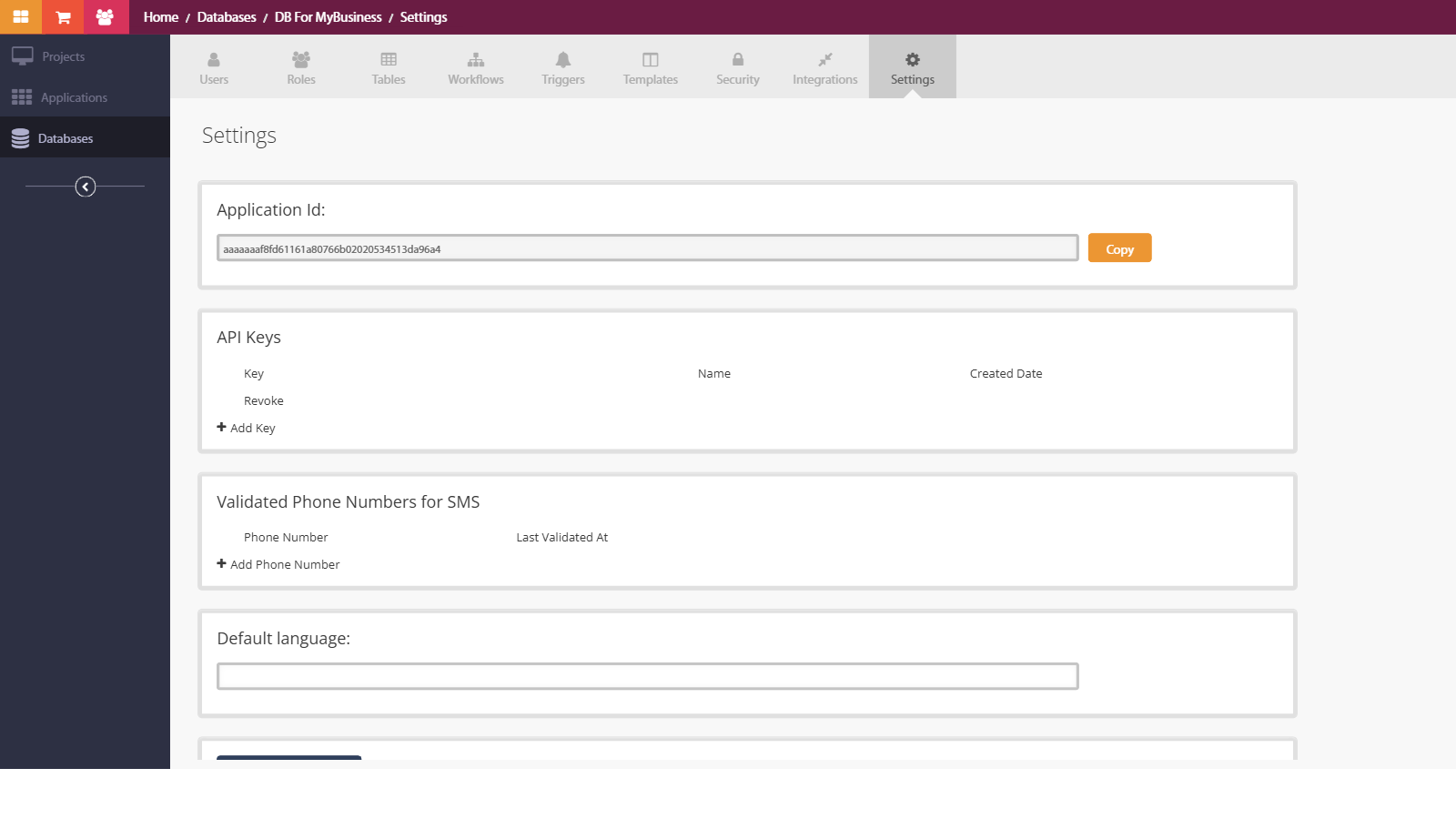 admin settings panel