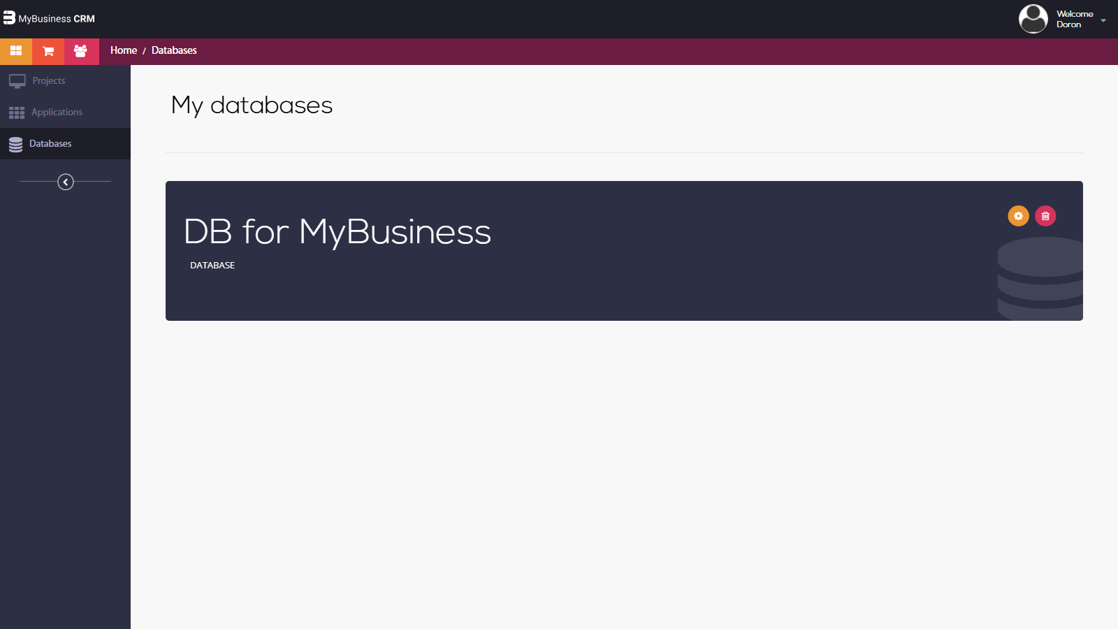 Development environment, Databases: My databases with the DB for MyBusiness database card