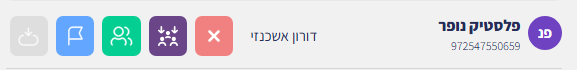 סרגל הפעולות בראש השיחה: משיכת שיחה, הצמדת שיחה, העברה לנציג אחר, העברה למחלקה, סגירת שיחה