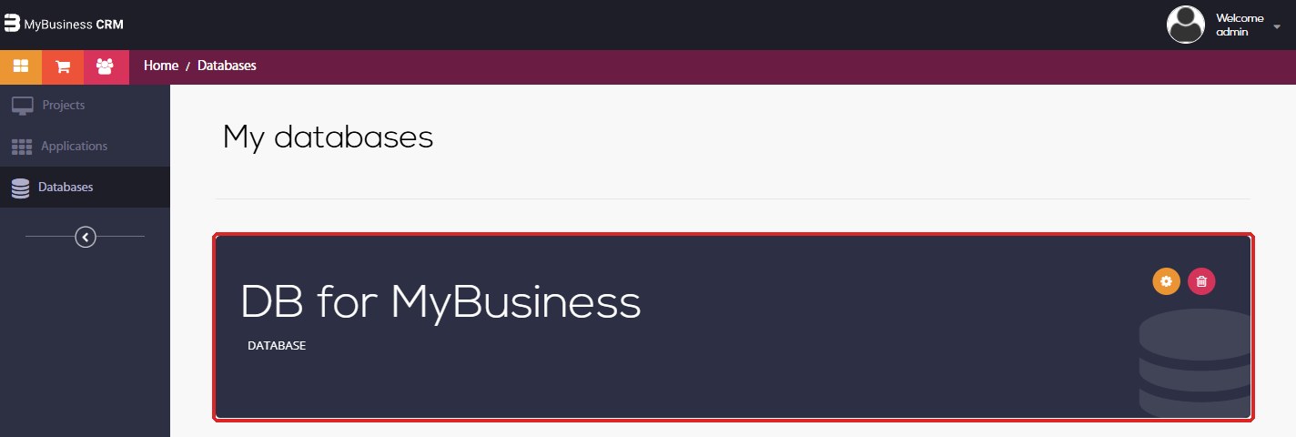 מסך My databases — הכרטיס DB for MyBusiness מסומן